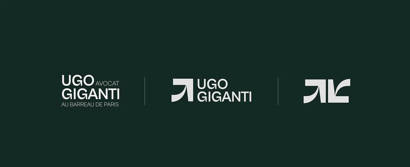 Déclinaisons du logo Ugo Giganti : version complète, version avec monogramme et monogramme seul